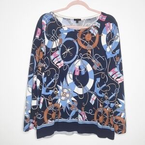 Talbots Navy Blue Nautical Boat Yacht Rope Flag Anchor Sweater 1X